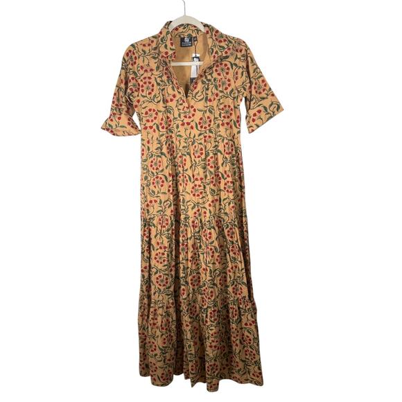 Madison Mathews Brown Floral Tiered Maxi Dress Boho 100% Cotton NEW Womens XS
